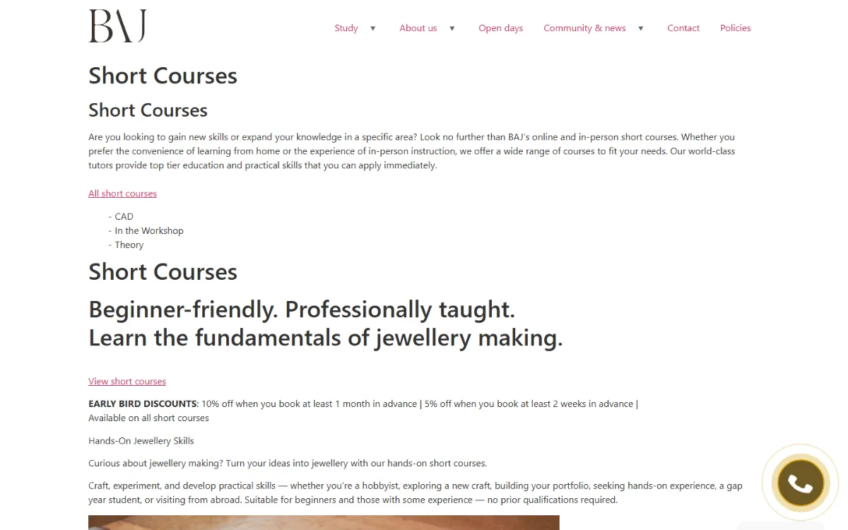 Short courses page